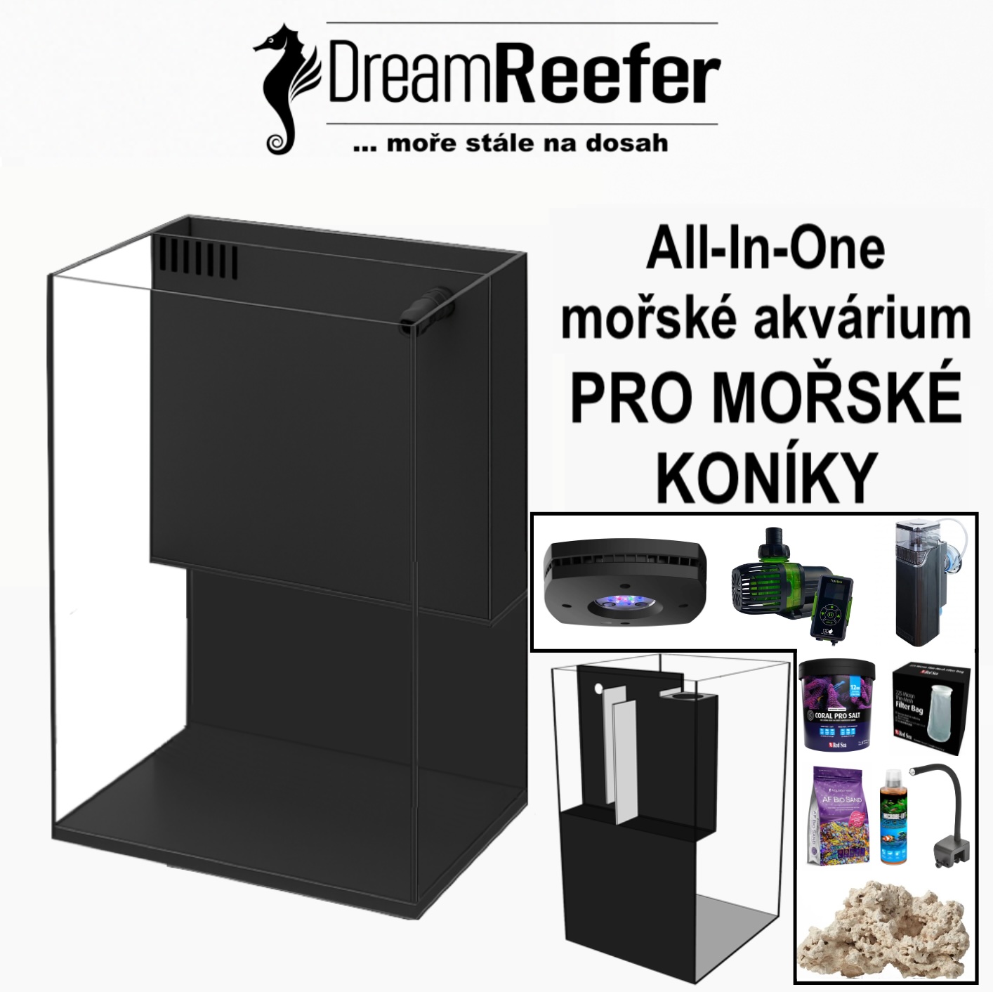 Pro mořské koníky, All-In-One DreamReefer 45 x 50 x 60 cm – Kompletní set mořského akvária