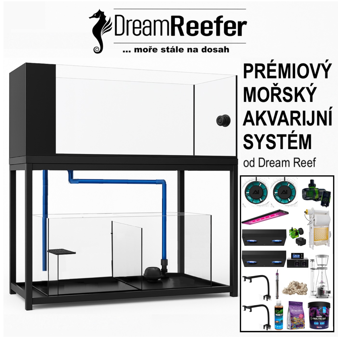 DreamReefer poloostrovní 120 × 60 × 60 cm – Kompletní set poloostrovního mořského akvária