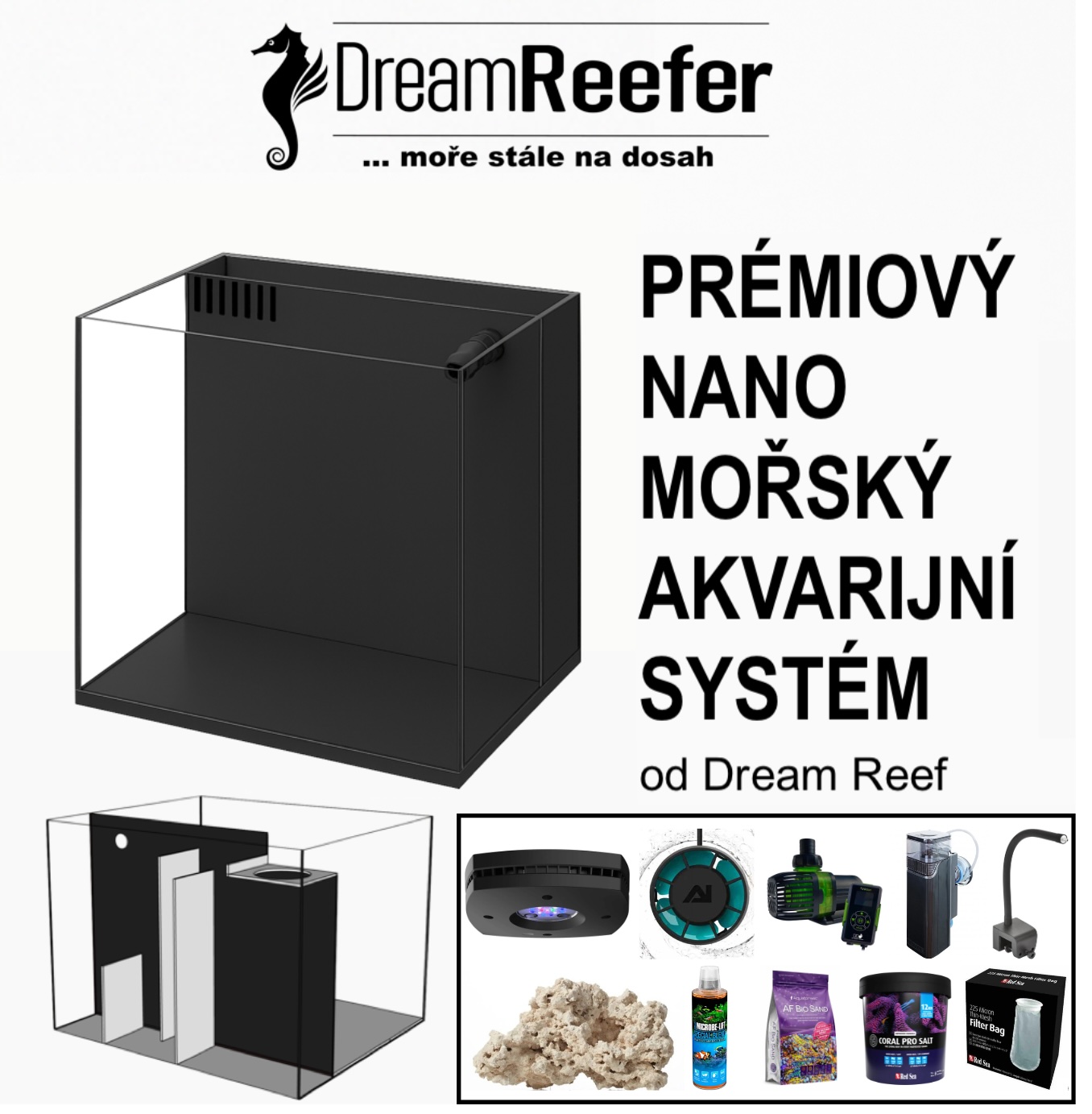 NANO DreamReefer 50 × 50 × 45 cm – Kompletní set mořského akvária